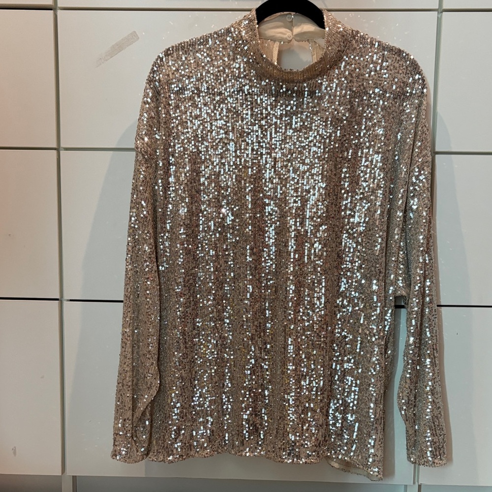 H&M Glittering Silver Sequin Blouse